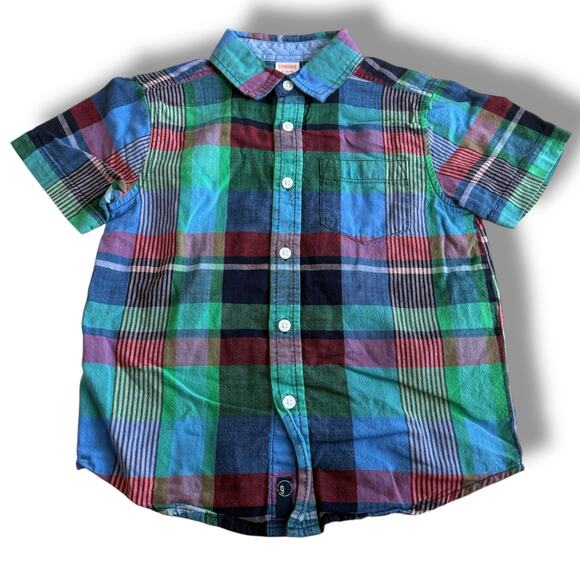 Gymboree Boys Button Up Shirt S 5-6 Palm Green Plaid Boardwalk Prep Short Sleeve - Picture 3 of 5